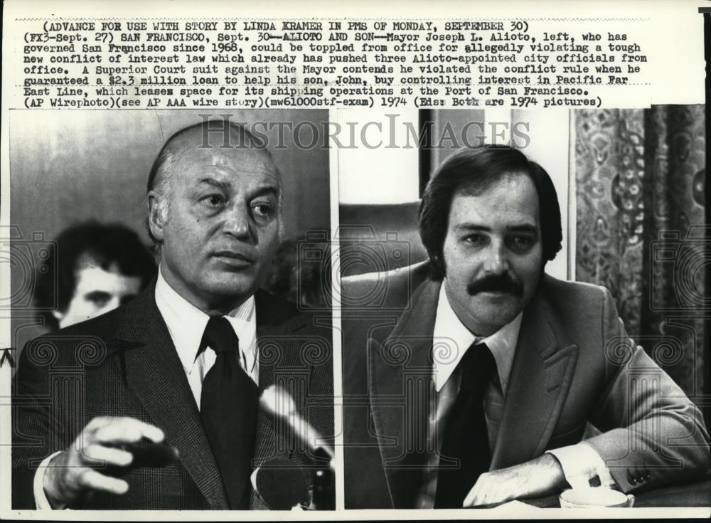 1974 Press Photo Suit against Mayor Alioto and his son, John - Historic Images