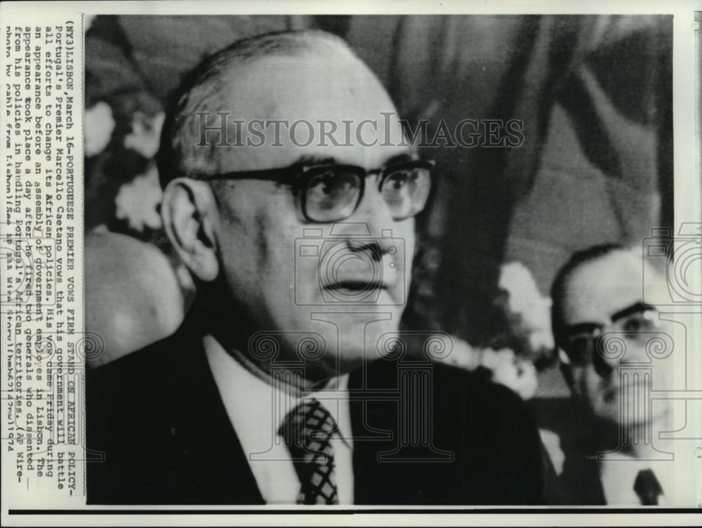 1974 Press Photo Portugal Premier Marcello Caetano - Historic Images