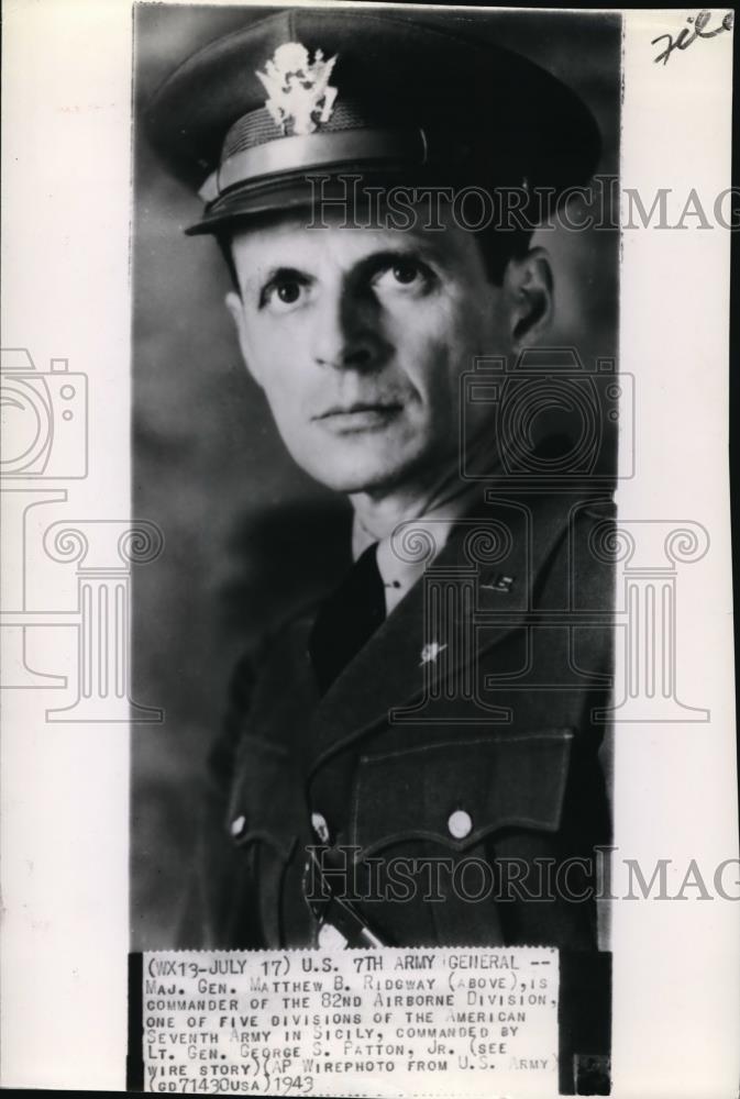 1943 Press Photo Maj. Gen. Ridgway, the U.S. 7th Army General - Historic Images