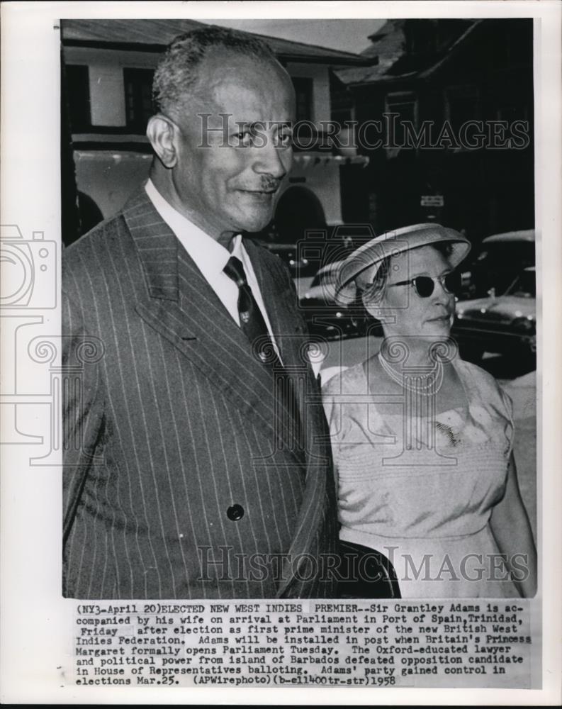 1958 Press Photo Sir Grantly Adams with His Wife at Parliament in Port in Spain - Historic Images