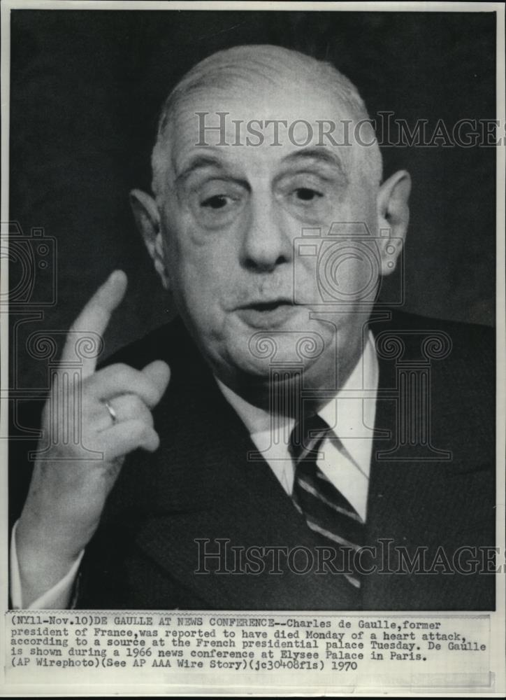 1970 Press Photo Charles de Gaulle, former France president died of heart attack - Historic Images