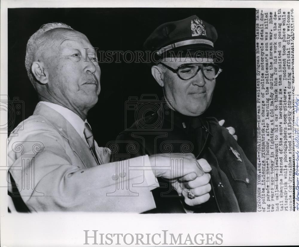 1954 Press Photo Korean President Syngman Rhee and Lt. George Fitzpatrick - Historic Images