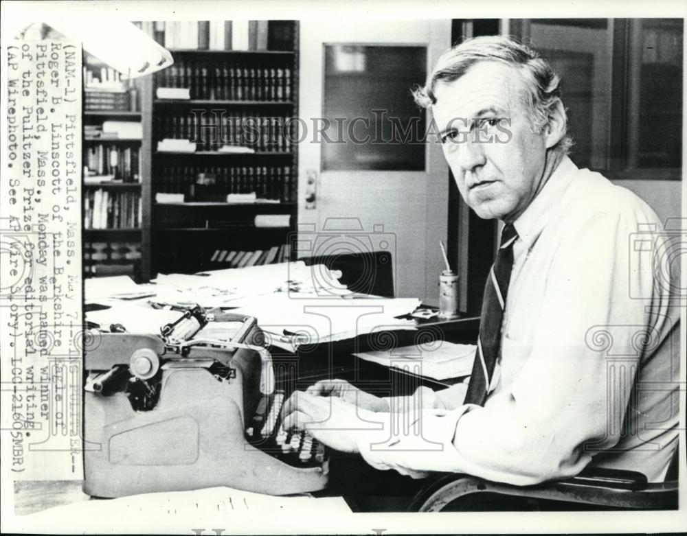 1973 Press Photo Roger B. Linscott of the Berkshire Eagle of Pittsfield, Mass., - Historic Images