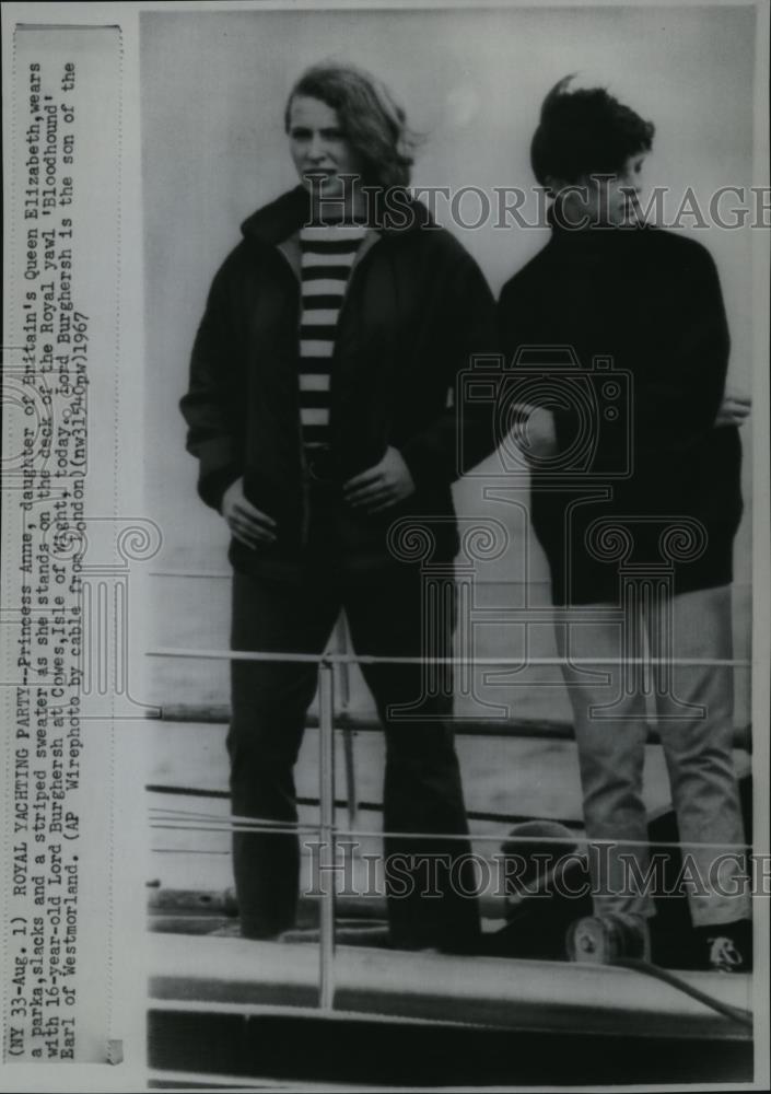 1967 Press Photo Princess Anne, wears a parks, slacks and a striped sweater as - Historic Images