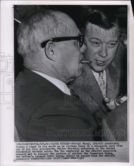 1957 Press Photo Vice President Walter Reuther and President George Meany - Historic Images