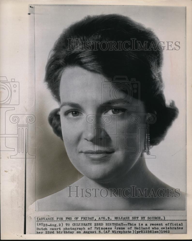 1962 Press Photo The Dutch court photo of Princess Irene of Hollad - Historic Images