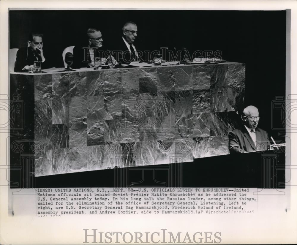 1945 Press Photo U.N. Officials listen to Khruschchev - Historic Images