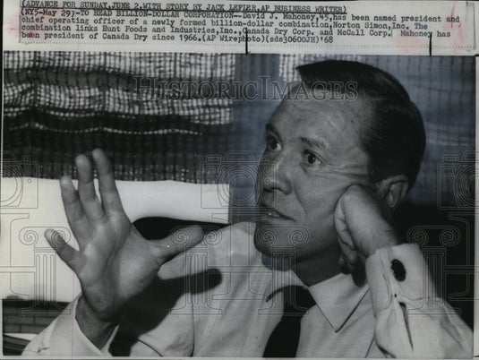 1968 Press Photo David J. Mahoney, named as president & chief operating officer - Historic Images