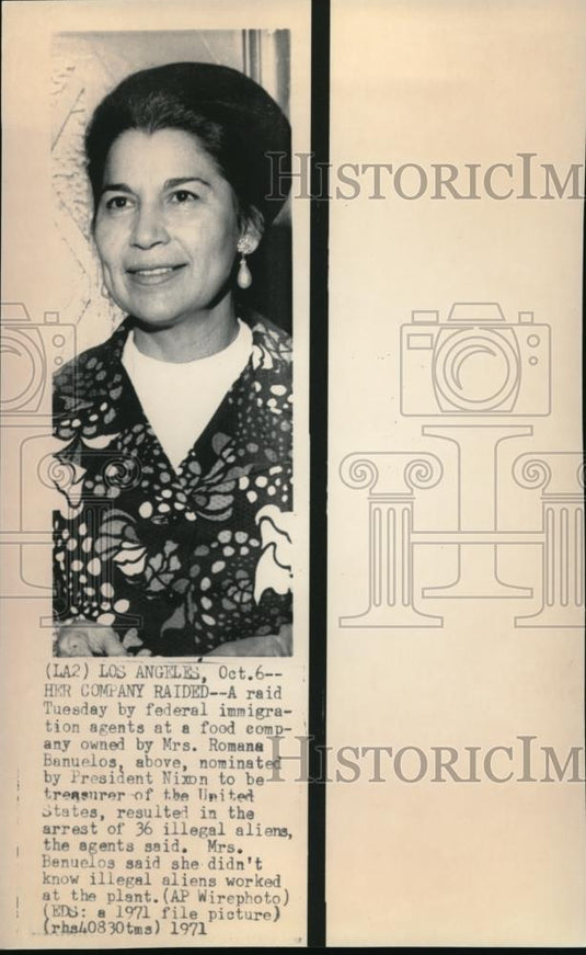 1971 Press Photo Mrs. Romana Banuelos' company plant were raided - Historic Images