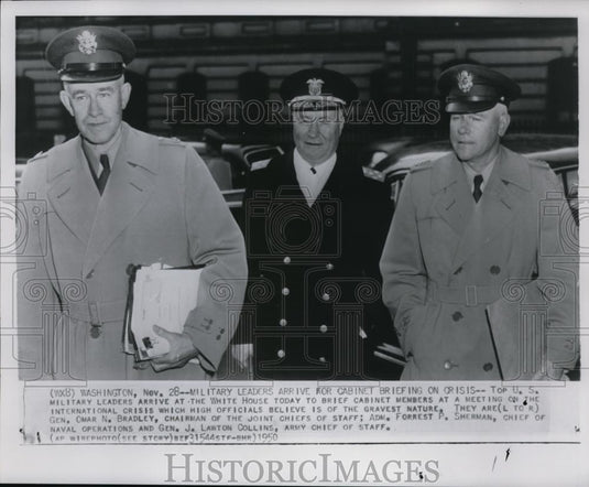 1950 Press Photo Military Leaders arrive for Cabinet briefing on Crisis - Historic Images