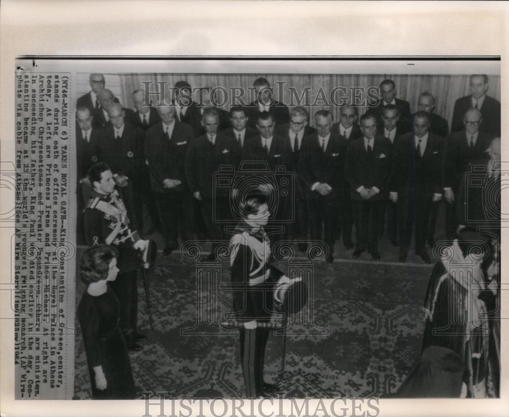 1964 Press Photo King Constantine of Greece at the Royal Palace in Athens - Historic Images