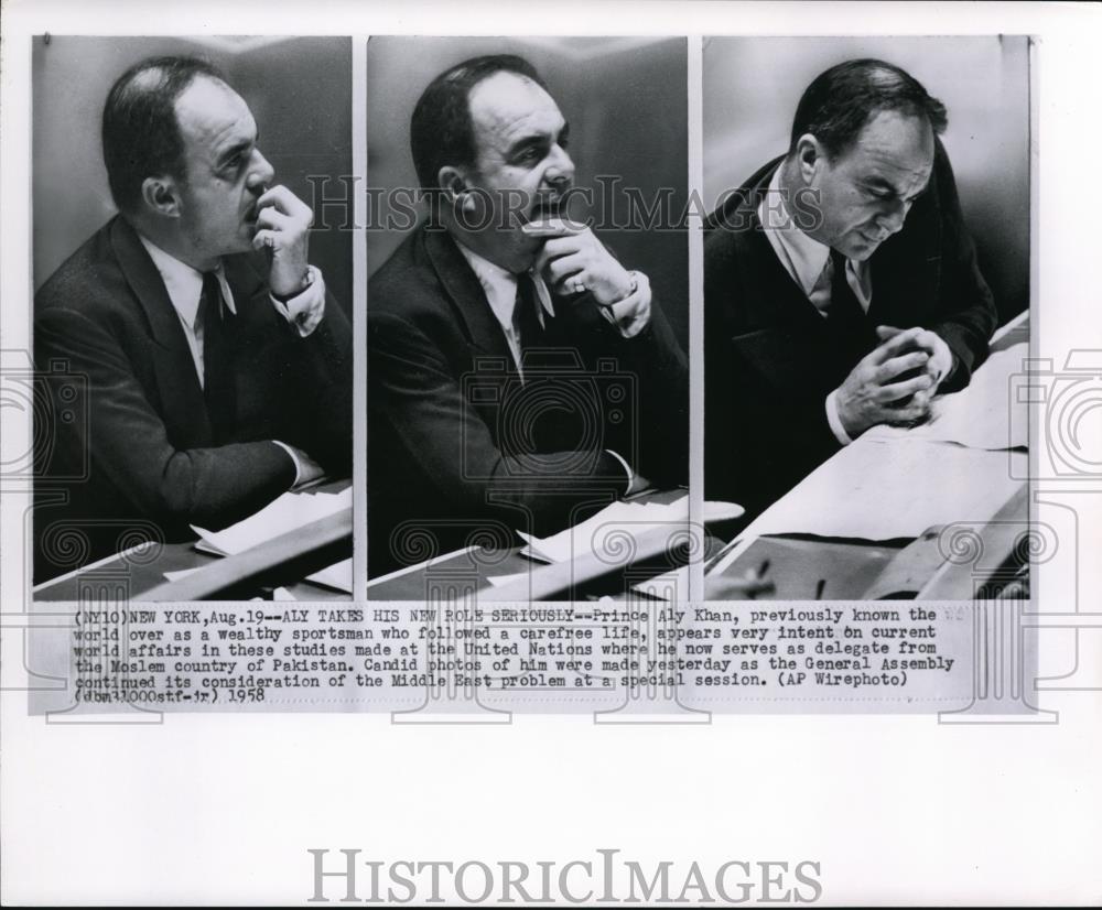 1958 Press Photo Prince Aly Khan as delegate of Moslem Country of Pakistan - Historic Images