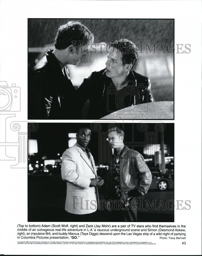1999 Press Photo Scott Wolf Jay Mohr Desmond Askew and Taye Diggs star in Go - Historic Images