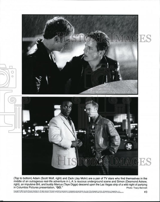1999 Press Photo Scott Wolf Jay Mohr Desmond Askew and Taye Diggs star in Go - Historic Images