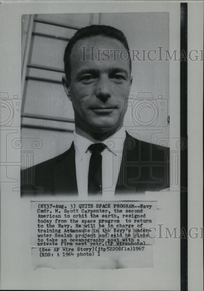 1967 Press Photo Navy Commander M. Scott Carpenter, second American to orbit - Historic Images
