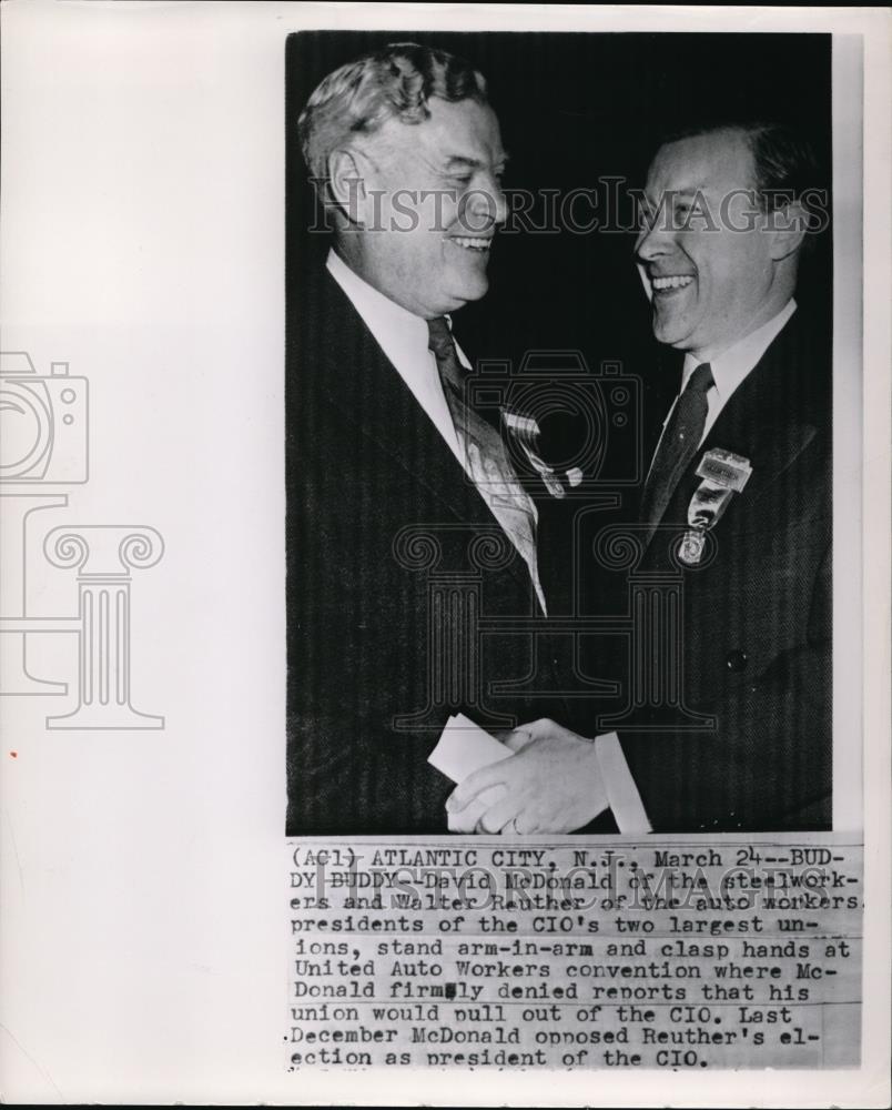 1953 Press Photo David McDonald of the steelworkers and Walter Reuther of the - Historic Images