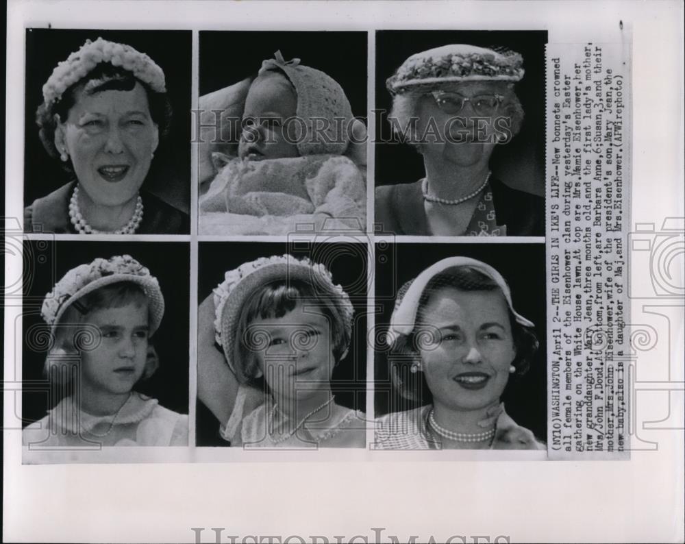 1956 Press Photo New bonnets of Eisenhower females at Easter&#39;s gathering - Historic Images