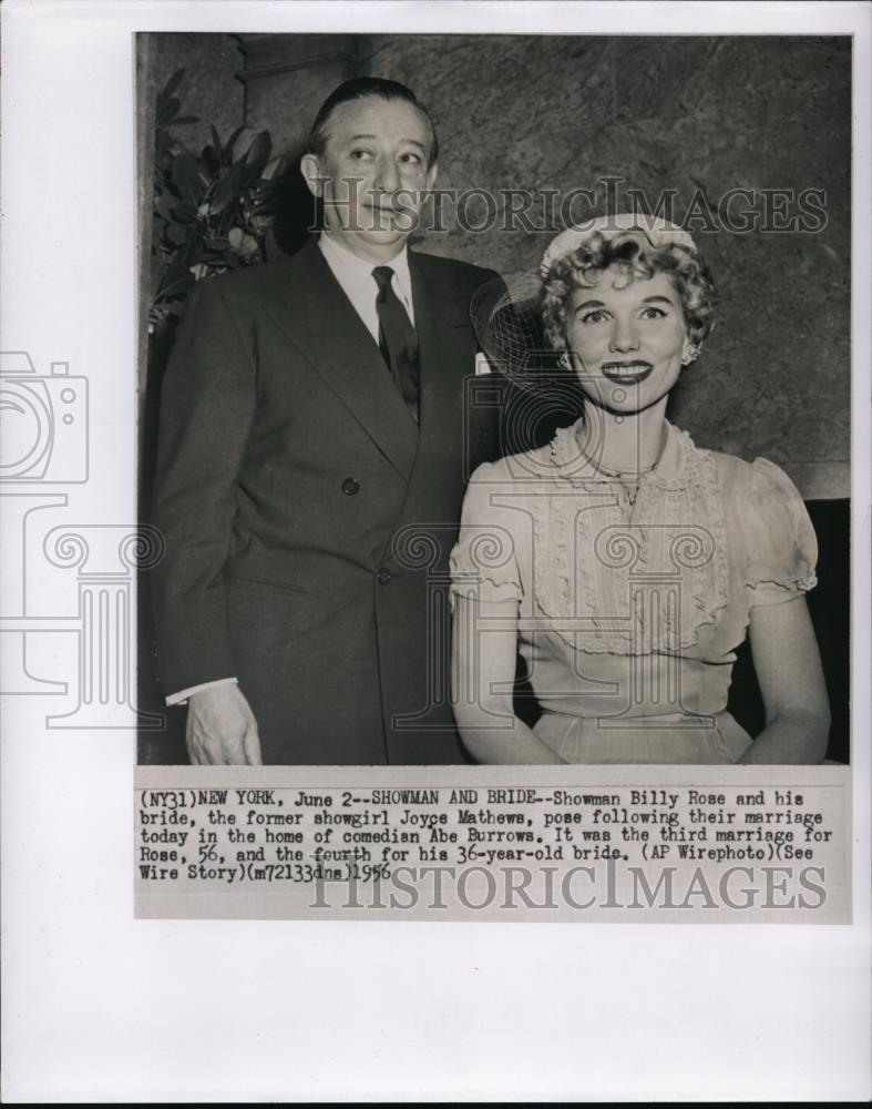 1956 Press Photo Billy Rose and Joyce Mathews Pose Following their Marriage - Historic Images