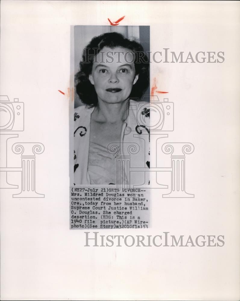 1953 Press Photo Mildred Douglas on divorce with Justice William Douglas - Historic Images