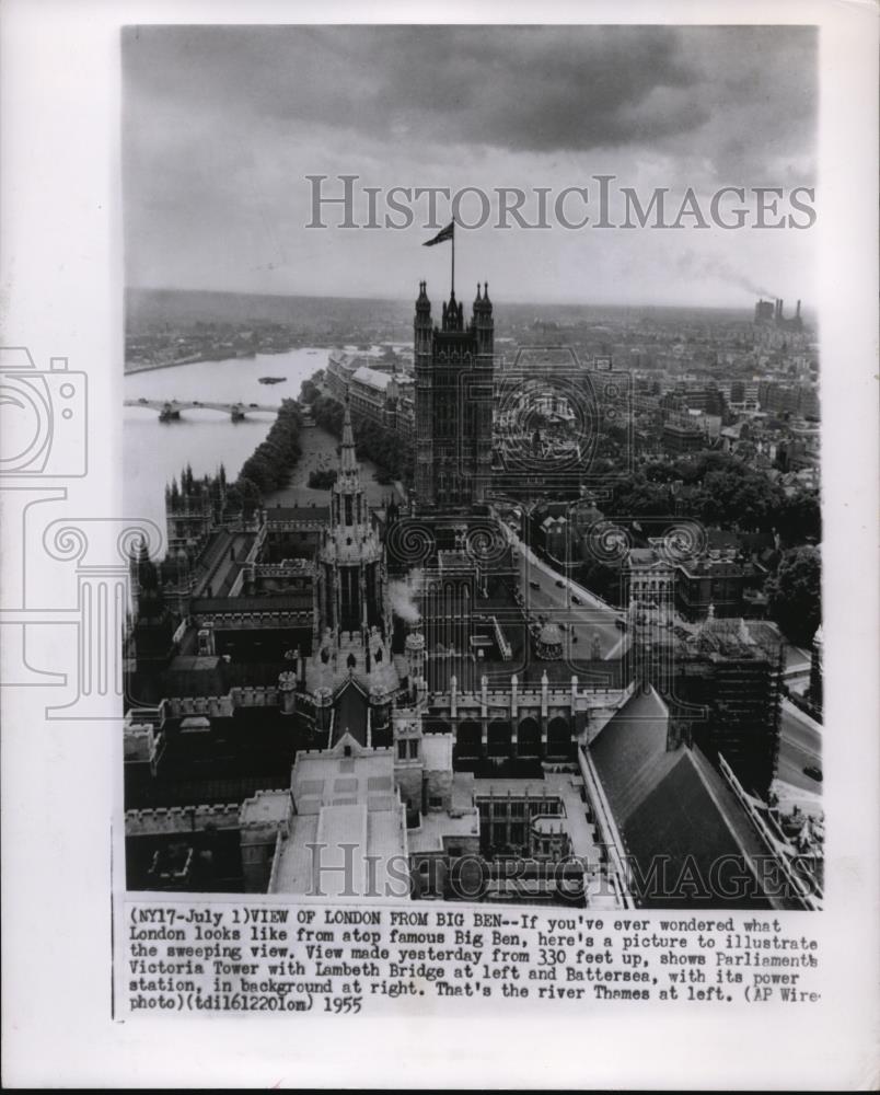 1955 Press Photo View of London from atop famous Big Ben, 330 feet up - Historic Images