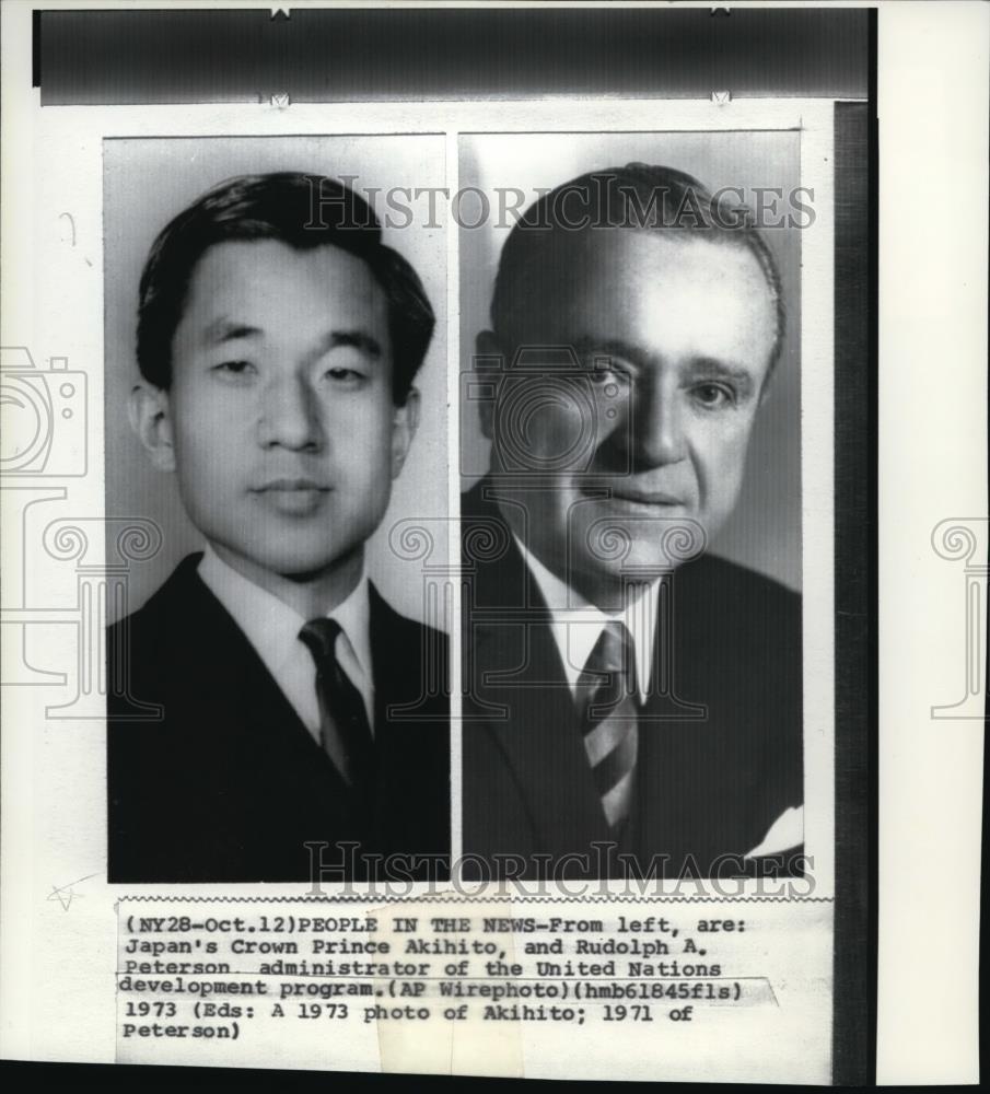1973 Press Photo Japan Crown Prince Akihito and UN Admin Rudolph Peterson - Historic Images