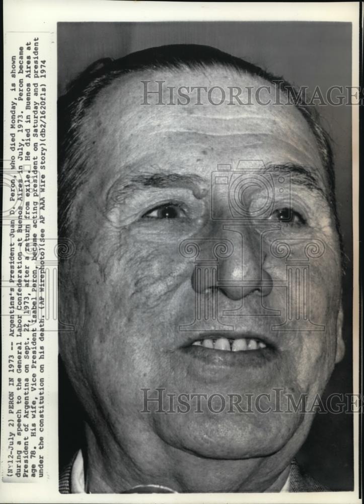 1974 Press Photo Argentina&#39;s President Peron died at 78 in Buenos Aires - Historic Images