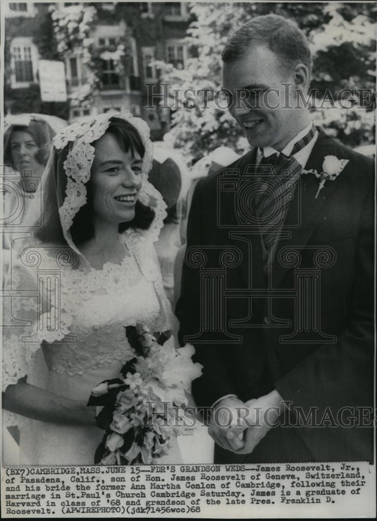 1968 Press Photo James Roosevelt Jr.and His Bride Ann Martha Conlon of Cambridge - Historic Images