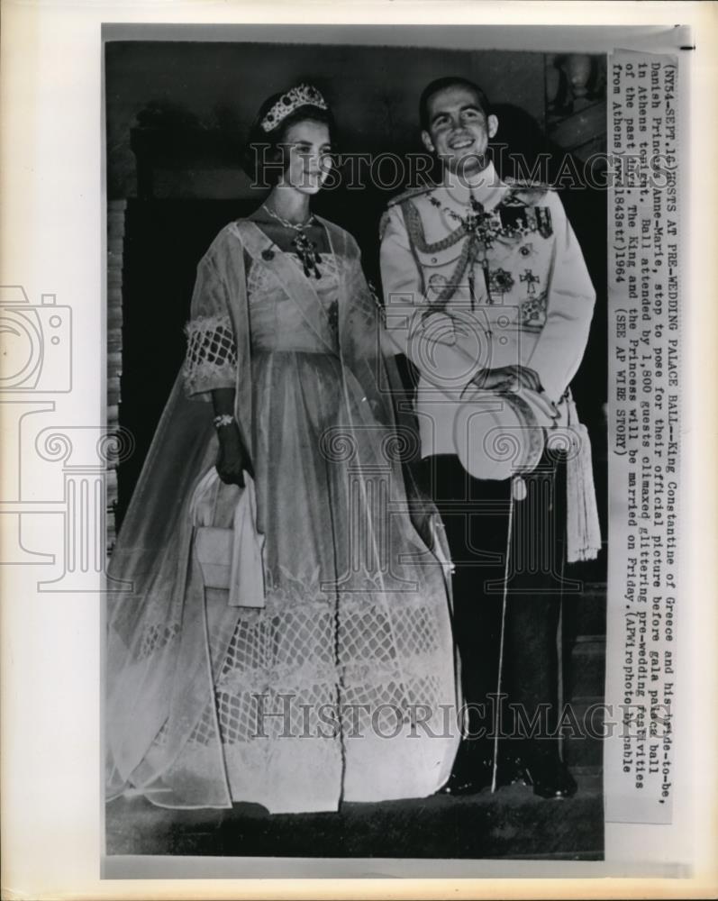 1964 Press Photo King Constantine of Greece &amp; bride Danish Princess Anne Marie - Historic Images