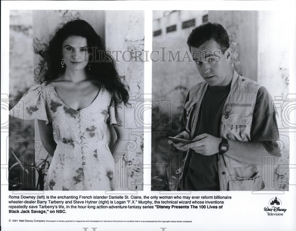 1991 Press Photo Roma Downey, Steve Hytner in The 100 Lives of Black Jack Savage - Historic Images