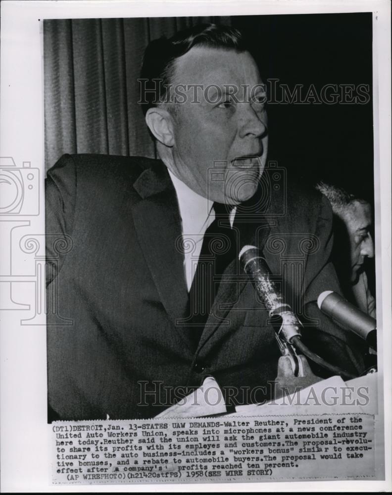 1958 Press Photo Walter Reuther, President of the United Auto Workers Union - Historic Images