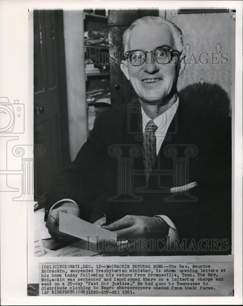 1961 Press Photo Reverend Maurice McCrackin, suspended Presbyterian minister - Historic Images