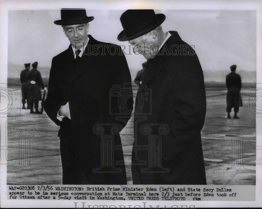 1956 Press Photo British Foreign Secretary Anthony Eden &amp; Secretary State Dulles - Historic Images