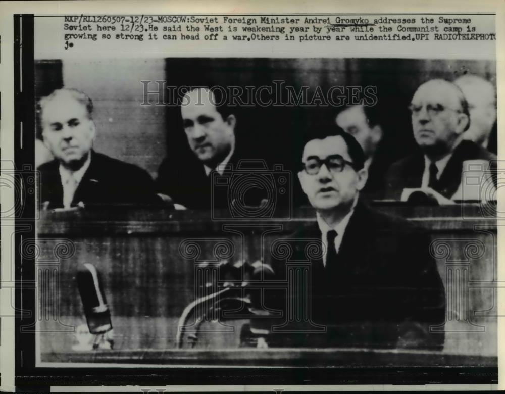 1960 Press Photo Soviet Foreign Minister Andrei Gromyko Addressing SupremeSoviet - Historic Images