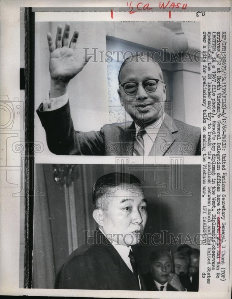 1968 Press Photo United Nations Secretary General U Thant, Mai Van Bo - Historic Images