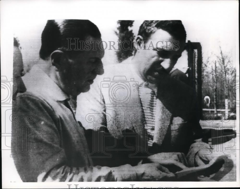 1963 Press Photo Former Argentina President Juan Peron &amp; Jorge Antonio Financier - Historic Images