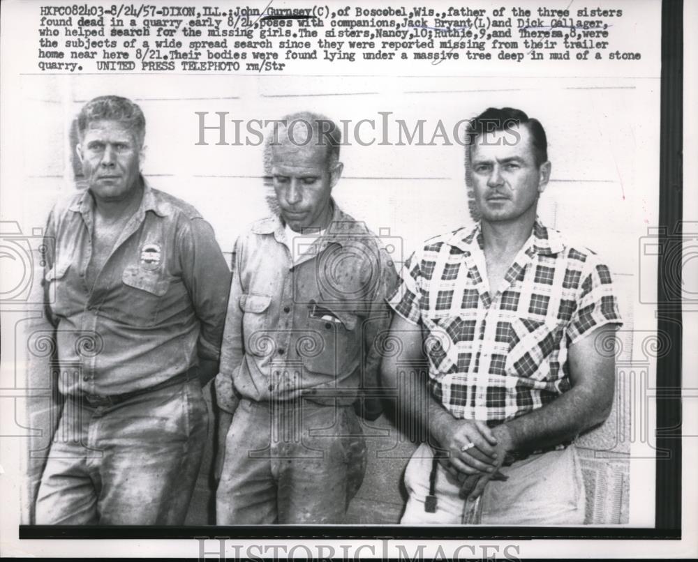 1957 Press Photo John Gurnsey found dead, Jack Bryant, Dick Gallager father of - Historic Images