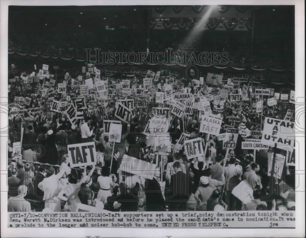 1952 Press Photo Taft Supporters Set Up A Brief,Noisy Demonstration When Senator - Historic Images