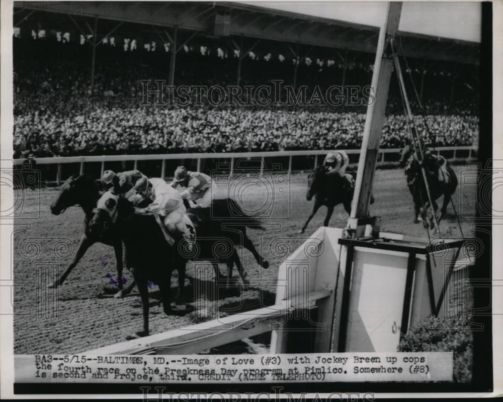 Press Photo Image of Love ridden by Breen wins fourth race on Preakness Day - Historic Images