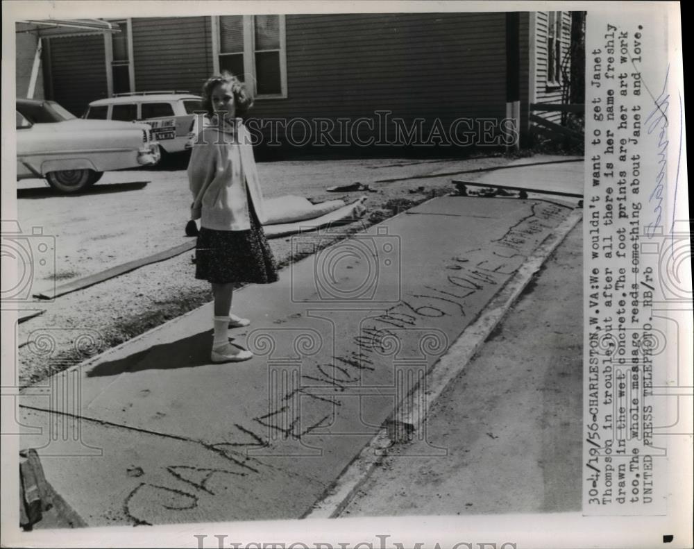 1956 Press Photo Hanet Thompson Wet Concrete Charleston, W. VA - nee58071 - Historic Images