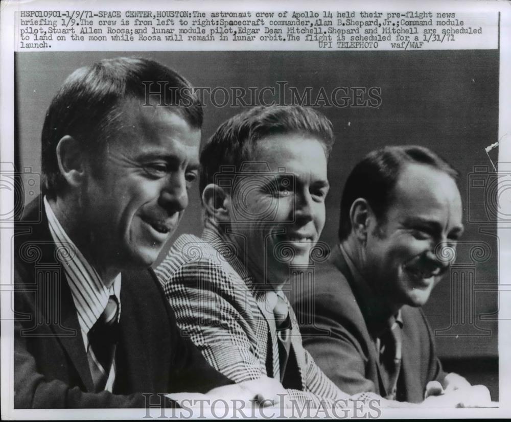 1971 Press Photo Crew of Apollo 14 Astronauts Alan Shepard, Roosa & Mitchell - Historic Images