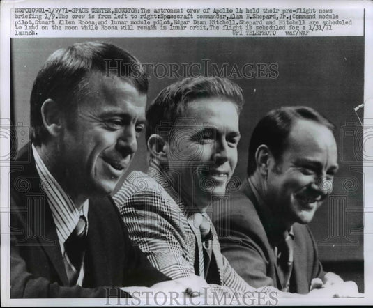 1971 Press Photo Crew of Apollo 14 Astronauts Alan Shepard, Roosa & Mitchell - Historic Images