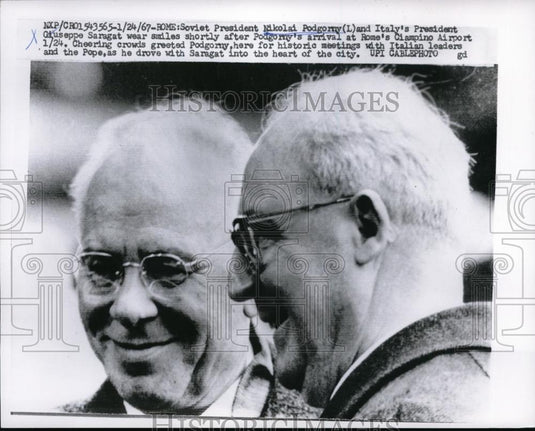 1967 Press Photo Rome Soviet President Nikolai Podgorny & Pres Guiseppe Saragat - Historic Images