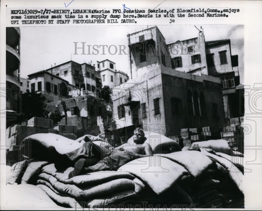 1958 Press Photo Marine PFC Jonathan Searles in Lebanon - nee72925 - Historic Images