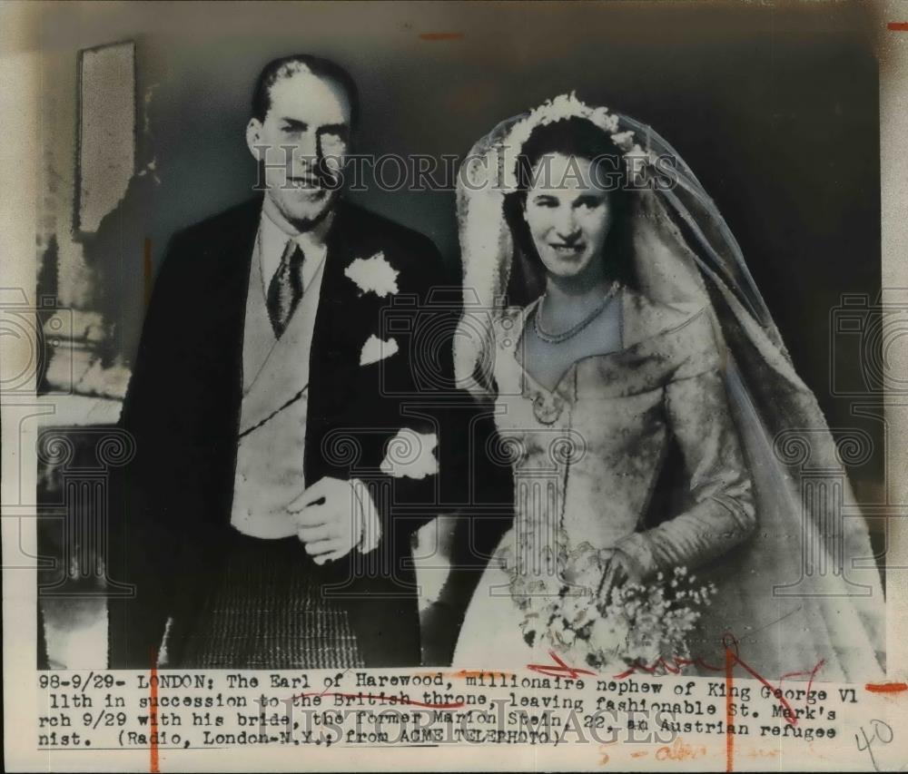 1949 Press Photo Earl of Harewood married to Marion Stein at st. Mark&#39;s Church. - Historic Images