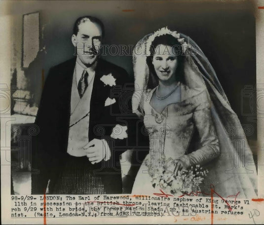 1949 Press Photo Earl of Harewood married to Marion Stein at st. Mark's Church. - Historic Images