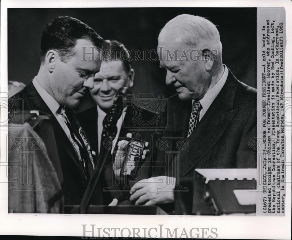 1960 Wire Photo Gold badge presented to Ex-Pres Hoover in Chicago - cvw01566 - Historic Images