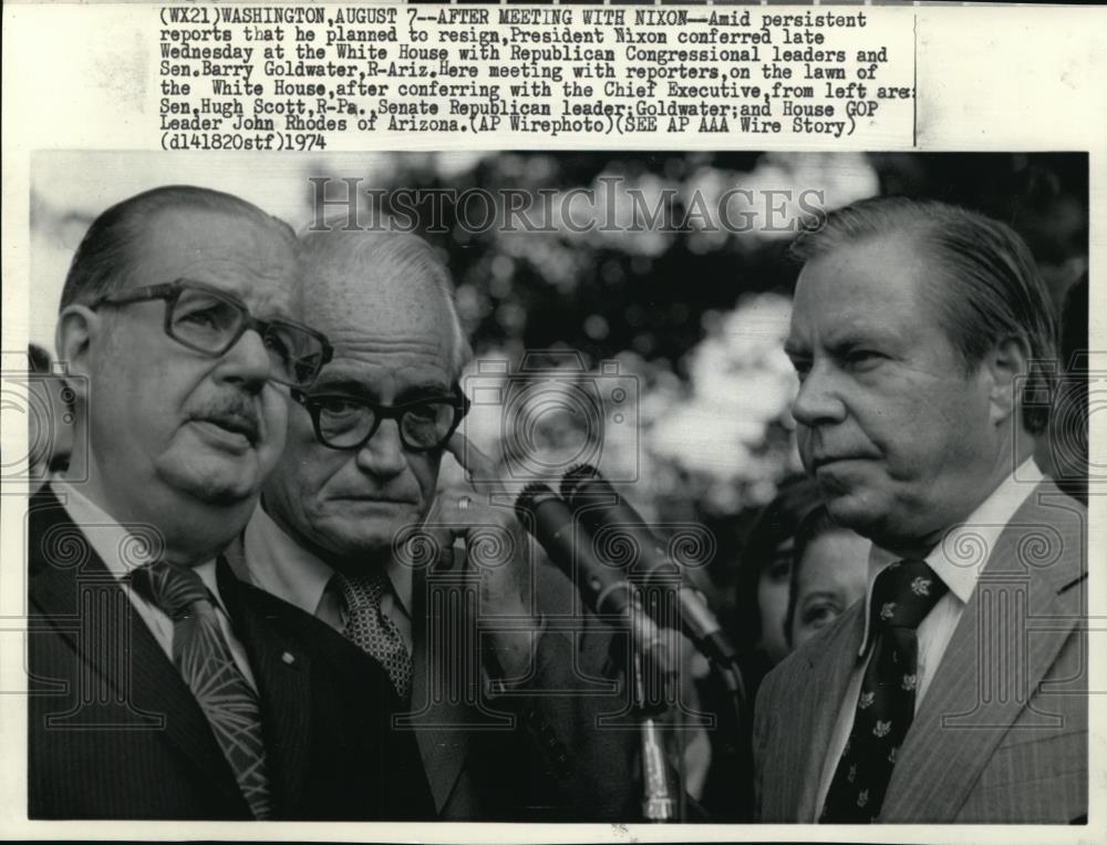 1974 Wire Photo Pres. Nixon conferred at White House with leaders &amp; Sen. R, Ar - Historic Images