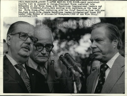 1974 Wire Photo Pres. Nixon conferred at White House with leaders & Sen. R, Ar - Historic Images