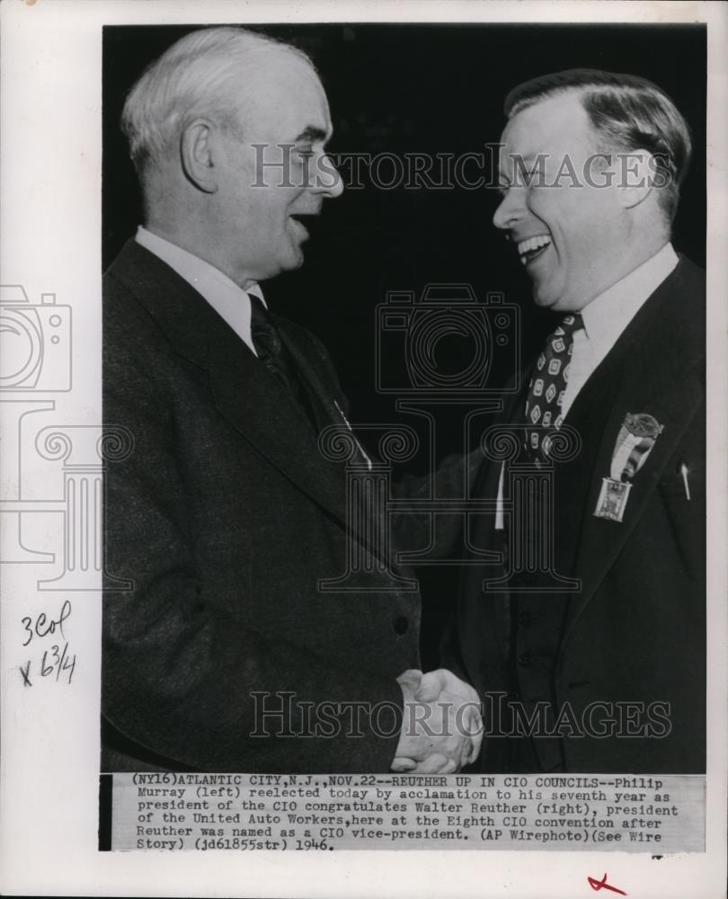 1946 Wire Photo Philip Murray reelected today by acclamation to his seventh - Historic Images