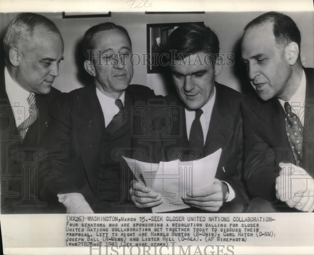 1943 Wire Photo Four senators who are sponsoring a resolution calling for - Historic Images